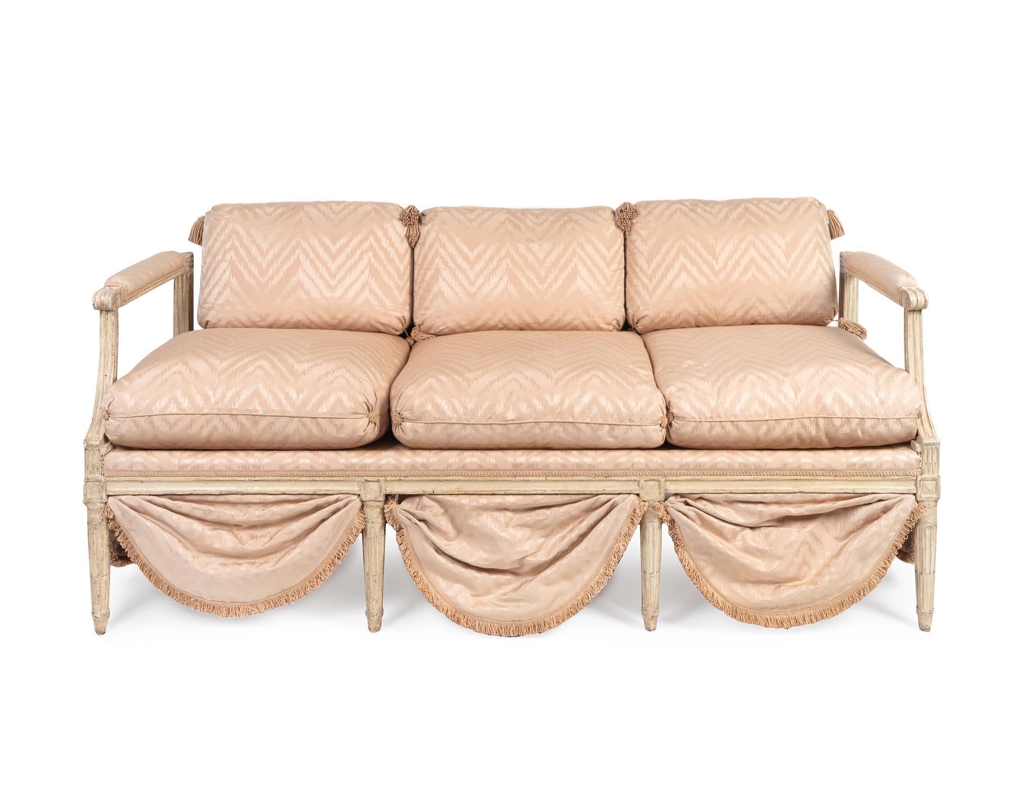 A Louis XVI Style Grey-Painted Banquette