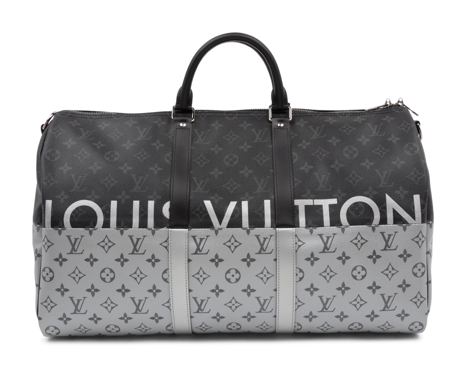 Louis Vuitton Limited Edition Split Keepall Bandoulière 50 in Black and Silver Monogram Canvas, Kim Jones, 2018