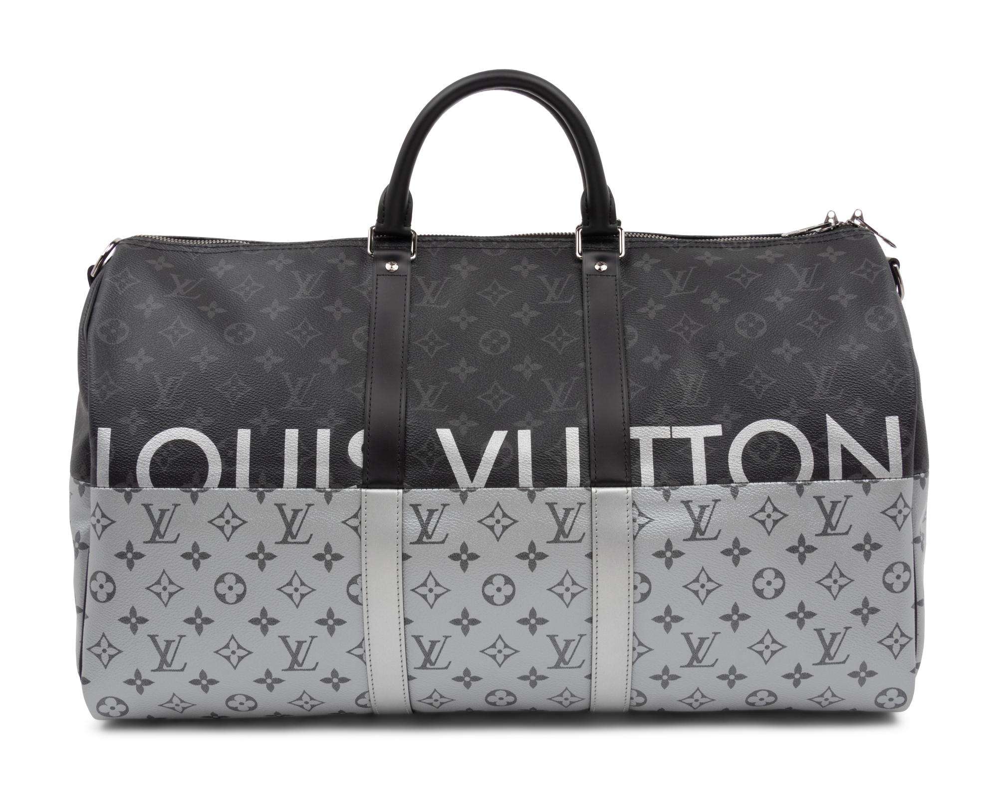 Louis Vuitton Limited Edition Split Keepall Bandoulière 50 in Black and Silver Monogram Canvas, Kim Jones, 2018