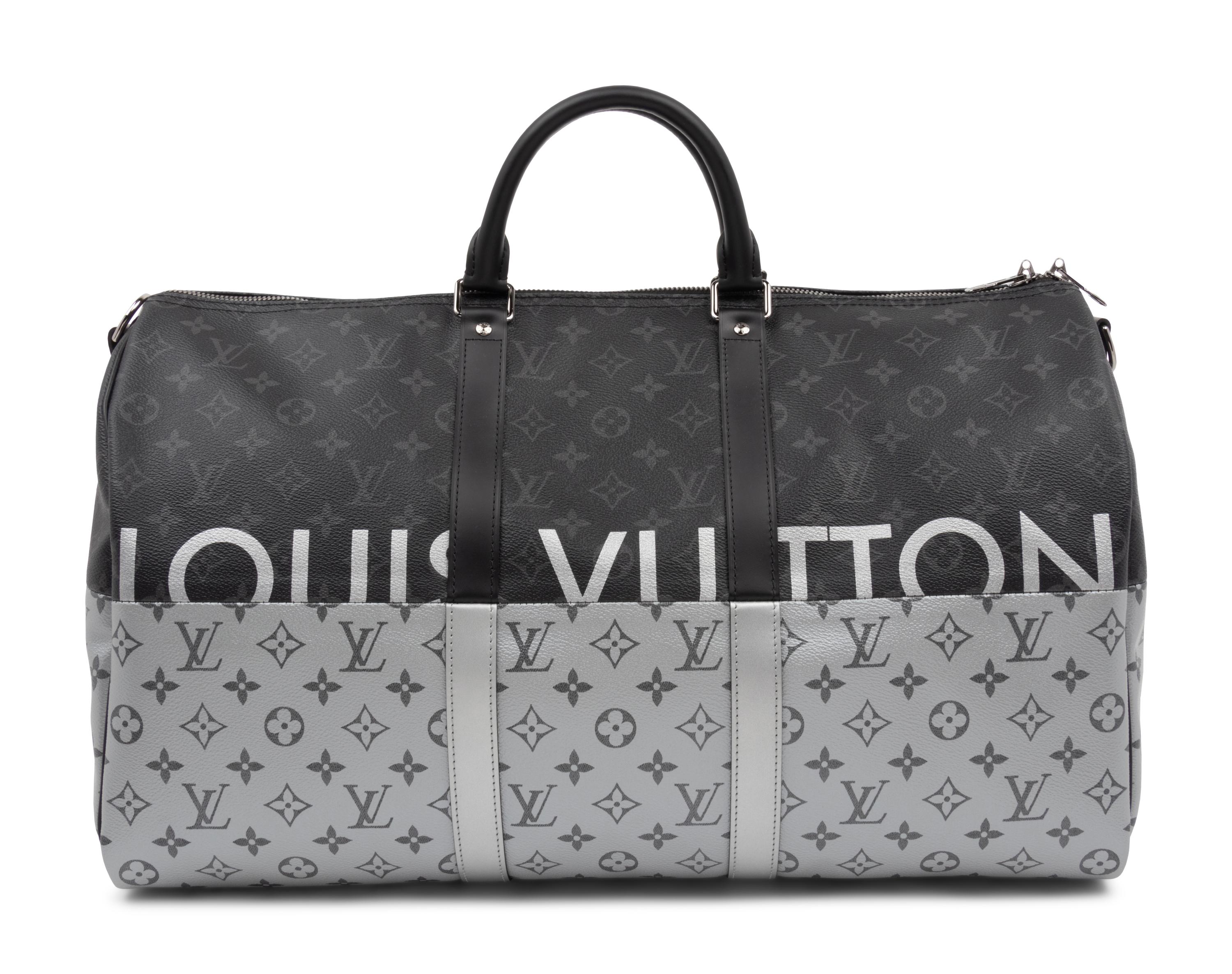 Louis Vuitton Limited Edition Split Keepall Bandoulière 50 in Black and Silver Monogram Canvas, Kim Jones, 2018