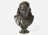 After Jean-Antoine Houdon (French, 1741-1828), Patinated bronze bust of Benjamin Franklin (1706-1790), cast by Ferdinand Barbedienne Fondeur (French, 1810-1892), Paris, France