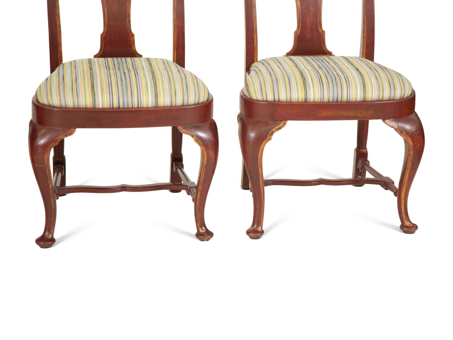 A Set of Four Georgian Style Red-Japanned Side Chairs