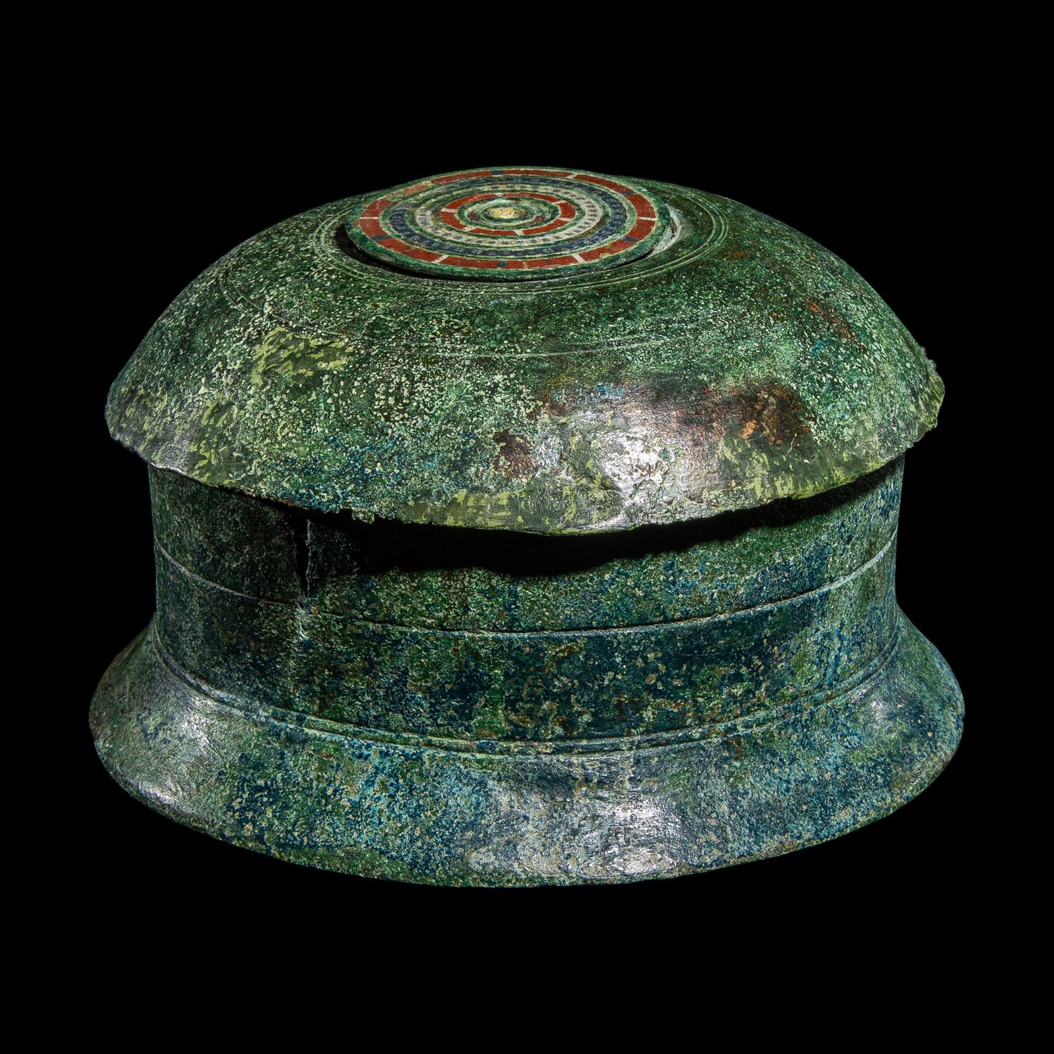 A Roman Bronze Lidded Pyxis
