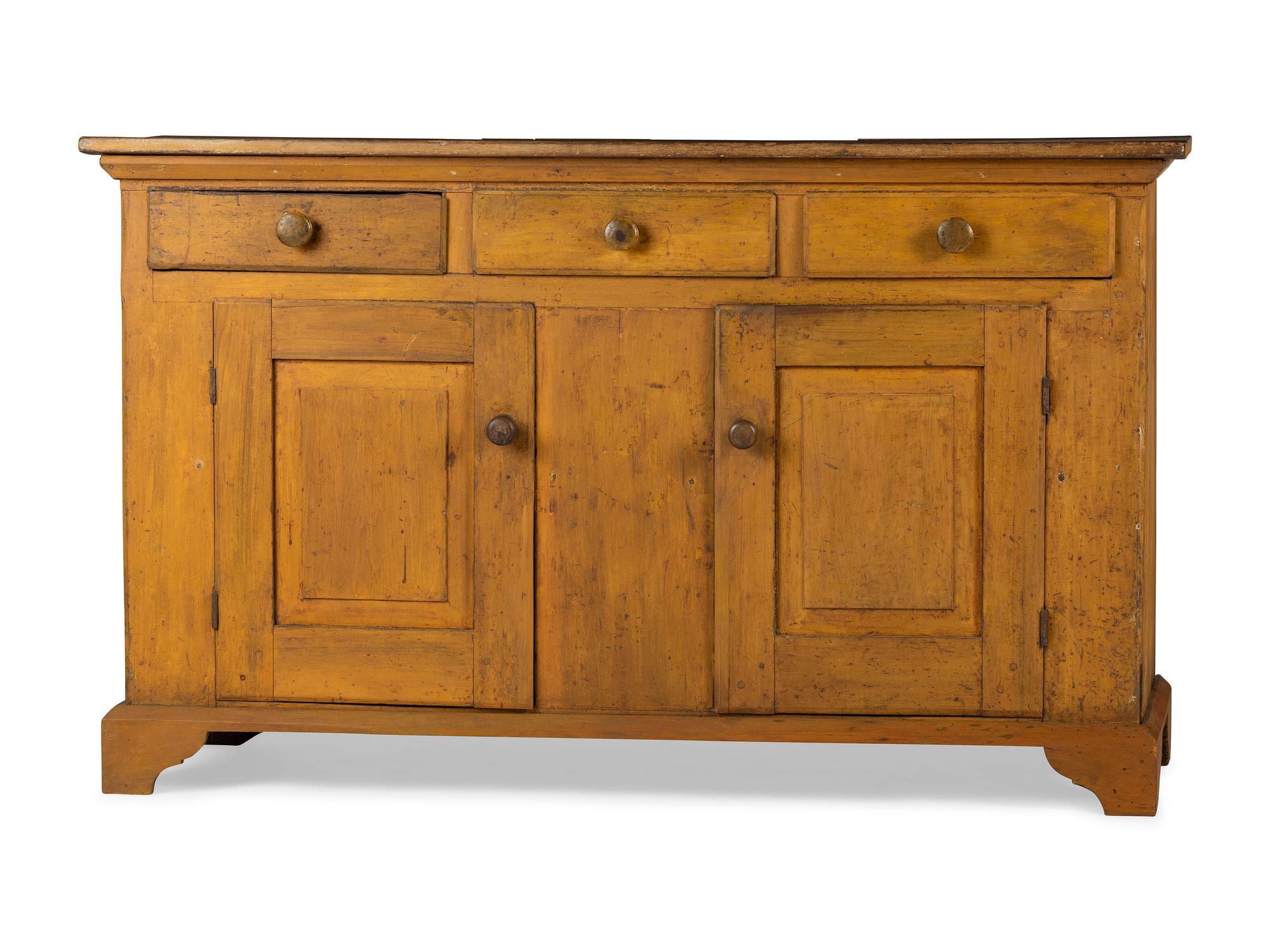 A Country Yellow Painted Pine and Poplar Cupboard