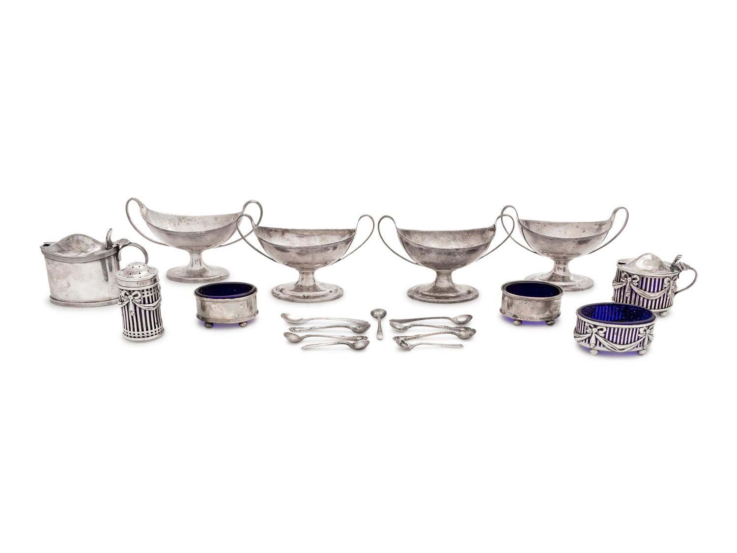 A Set of Four George III Silver Salts, Together With Six Other Salts