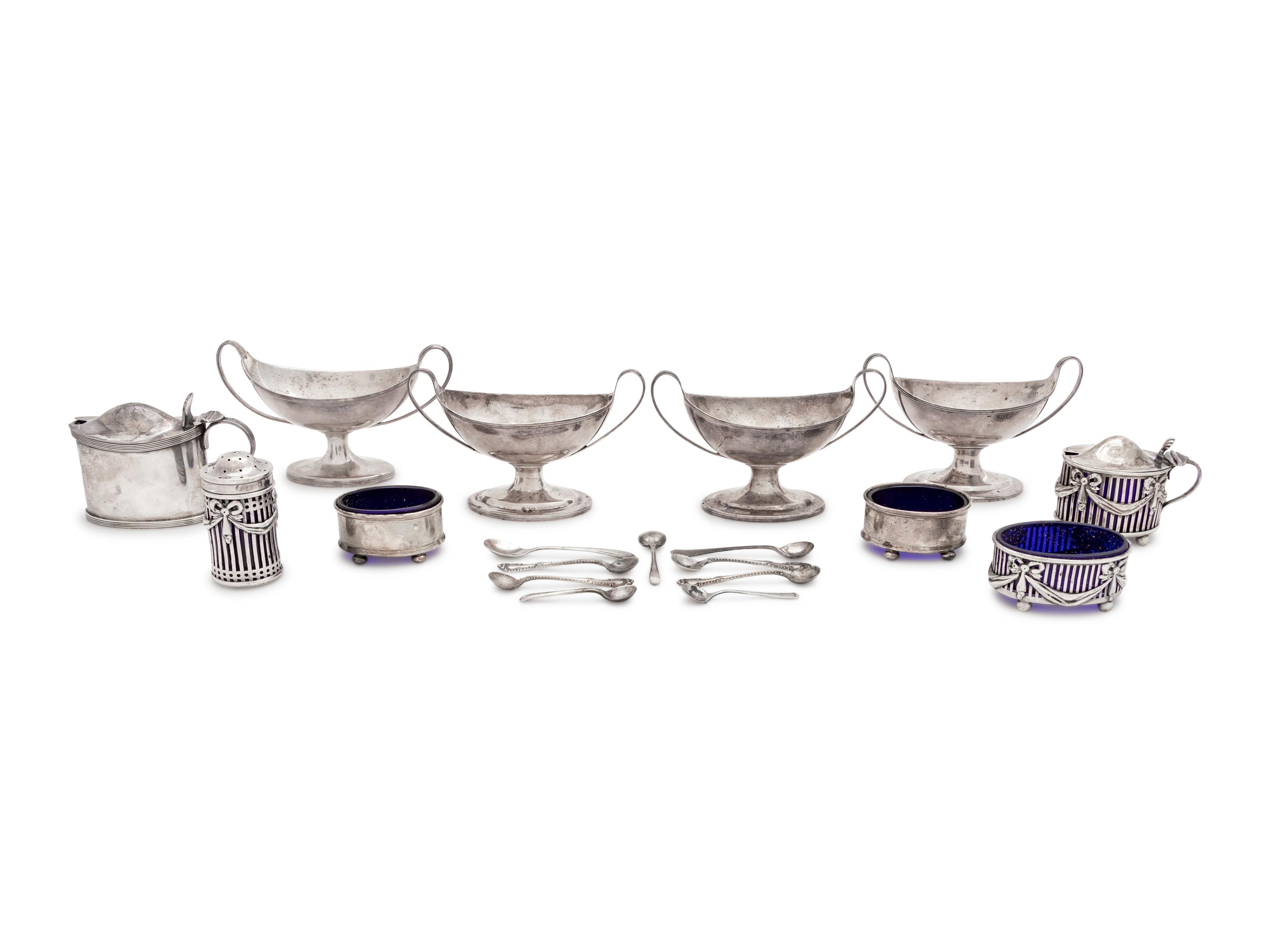 A Set of Four George III Silver Salts, Together With Six Other Salts