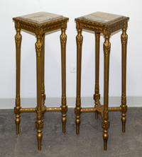 A Pair of Louis XVI Style Giltwood Pedestals Height 39 1/2 x width 13 1/2 x depth 13 1/2 inches. — 20TH CENTURY