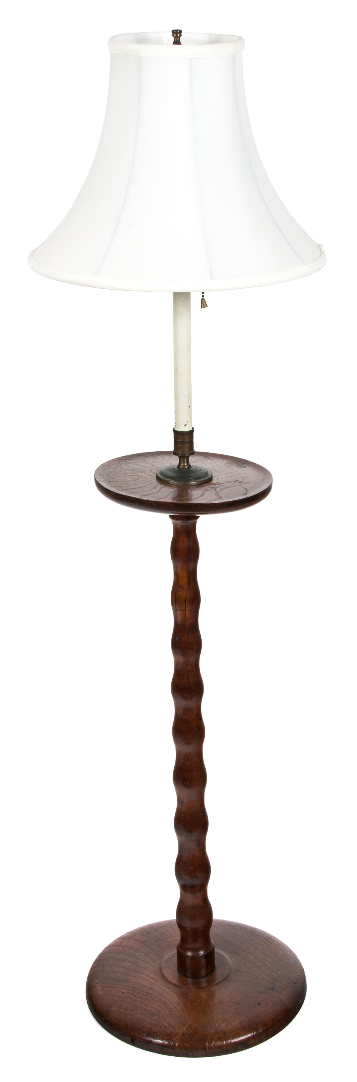 A Mahogany Barley Twist Table Lamp Height 52 x diameter 12 1/4 inches.