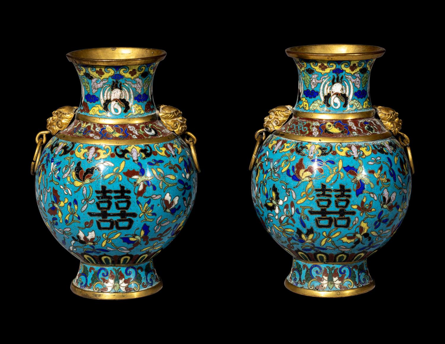 A Pair of Chinese Cloisonn é Enamel Hu Vases