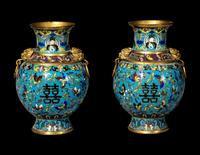A Pair of Chinese Cloisonn é Enamel Hu Vases