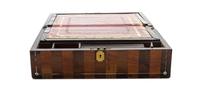 A Regency Rosewood and Satinwood Mother-of-Pearl Inlaid Lap Desk, Height 5 1/8 x width 16 x depth 9 3/8 inches.