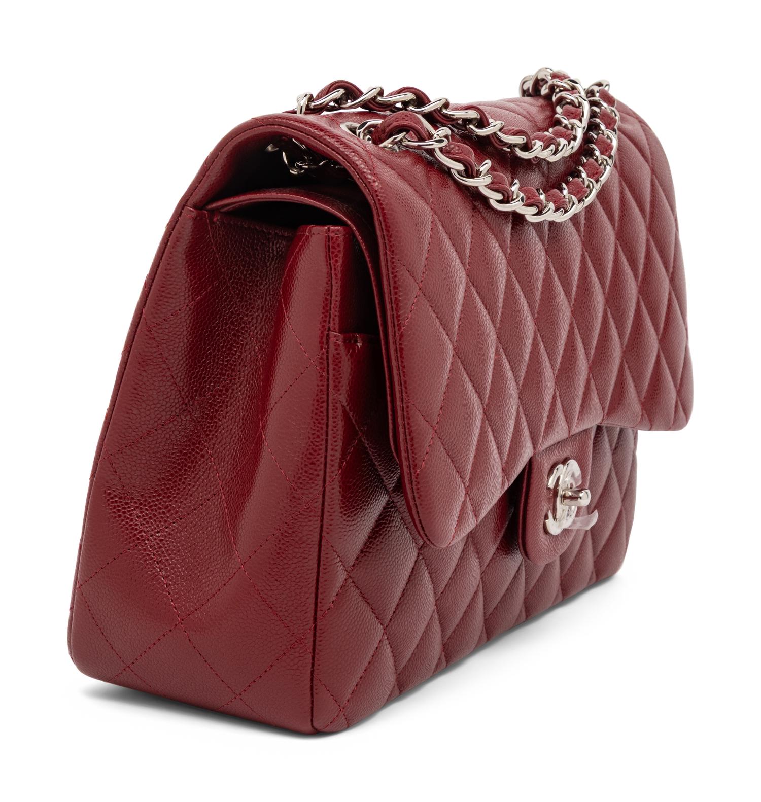 CHANEL, LARGE BURGUNDY DOUBLE FLAP BAG
