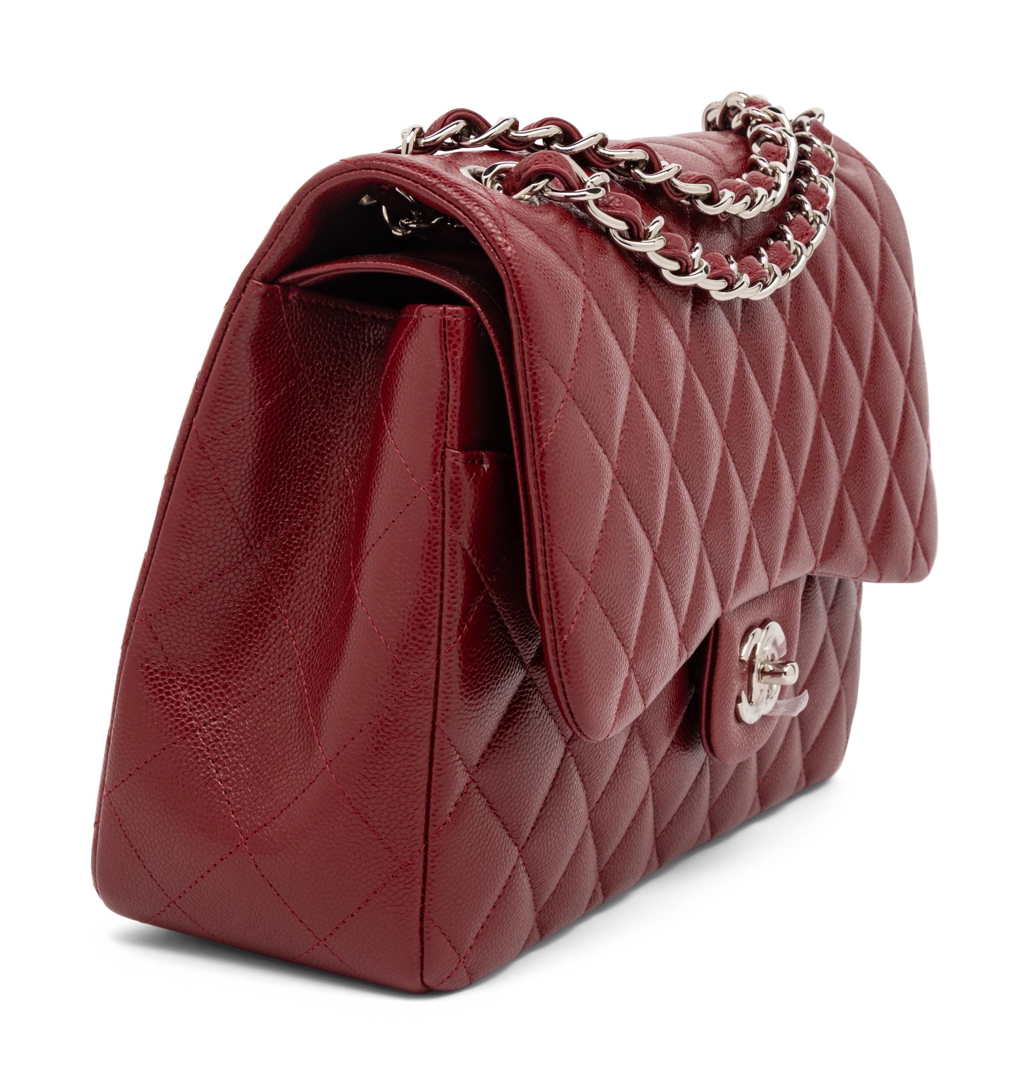 CHANEL, LARGE BURGUNDY DOUBLE FLAP BAG
