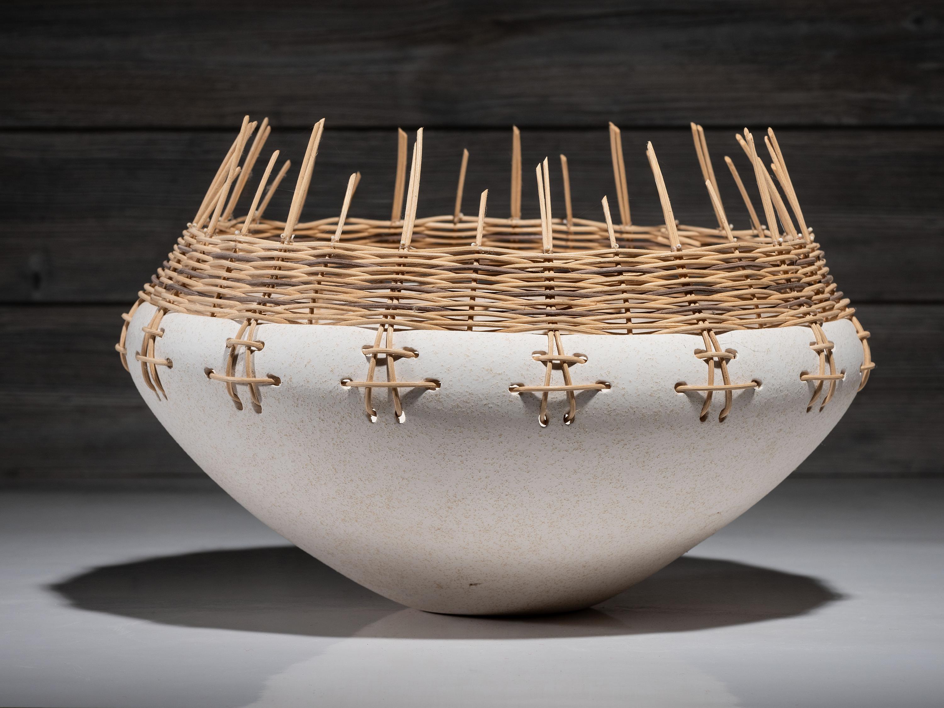 Pottery Bowl with Basketry Rim