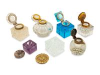 A Group of Brass and Silver Mounted Crystal Inkwells