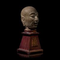 A Chinese Carved Stone Head of a Singing or Chanting Luohan, Song to Yuan Dynasty 宋-元 石雕羅漢頭像