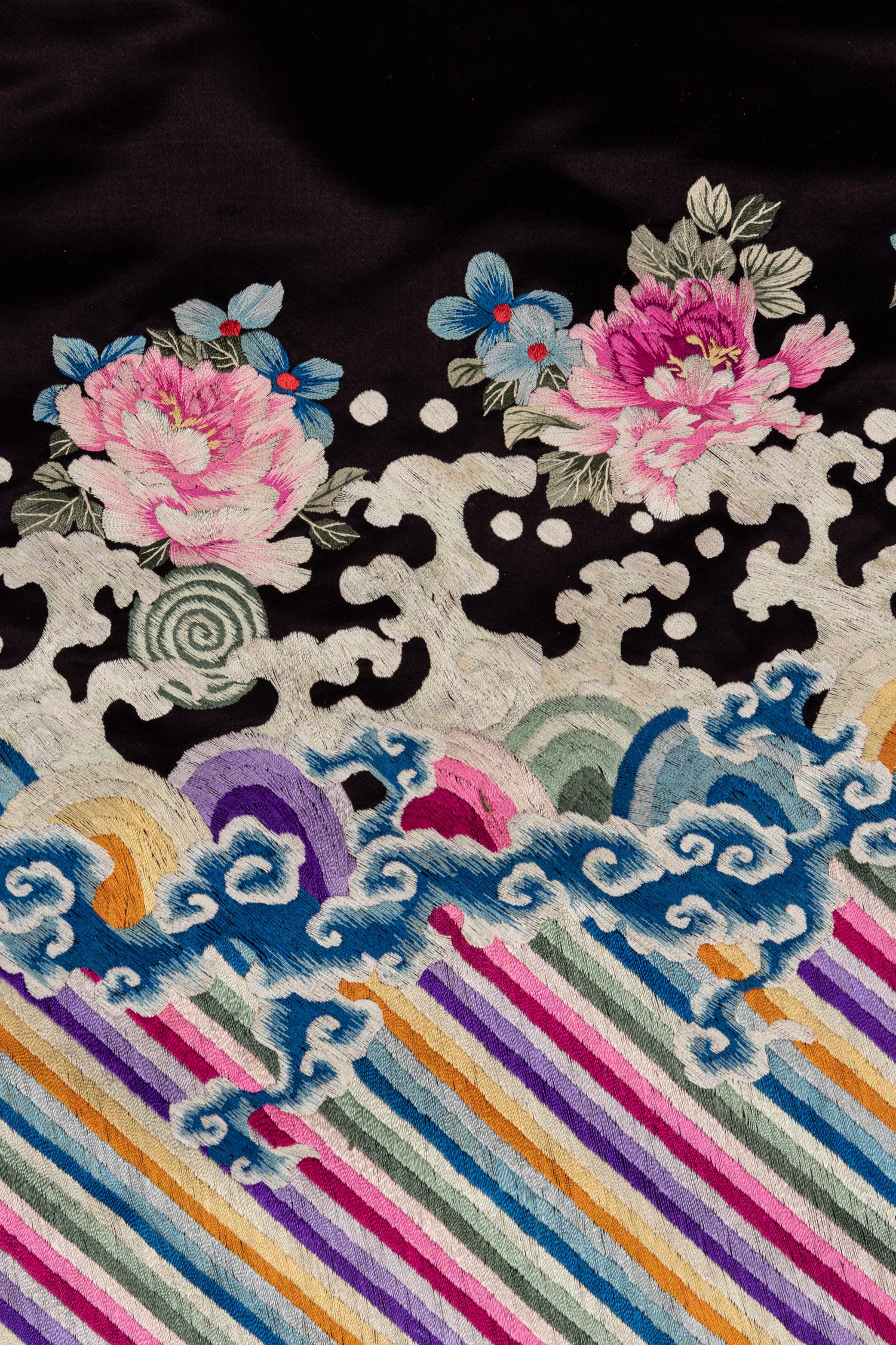 A Set of Aubergine Satin Ground Embroidered Silk Lady's Robe and Skirt