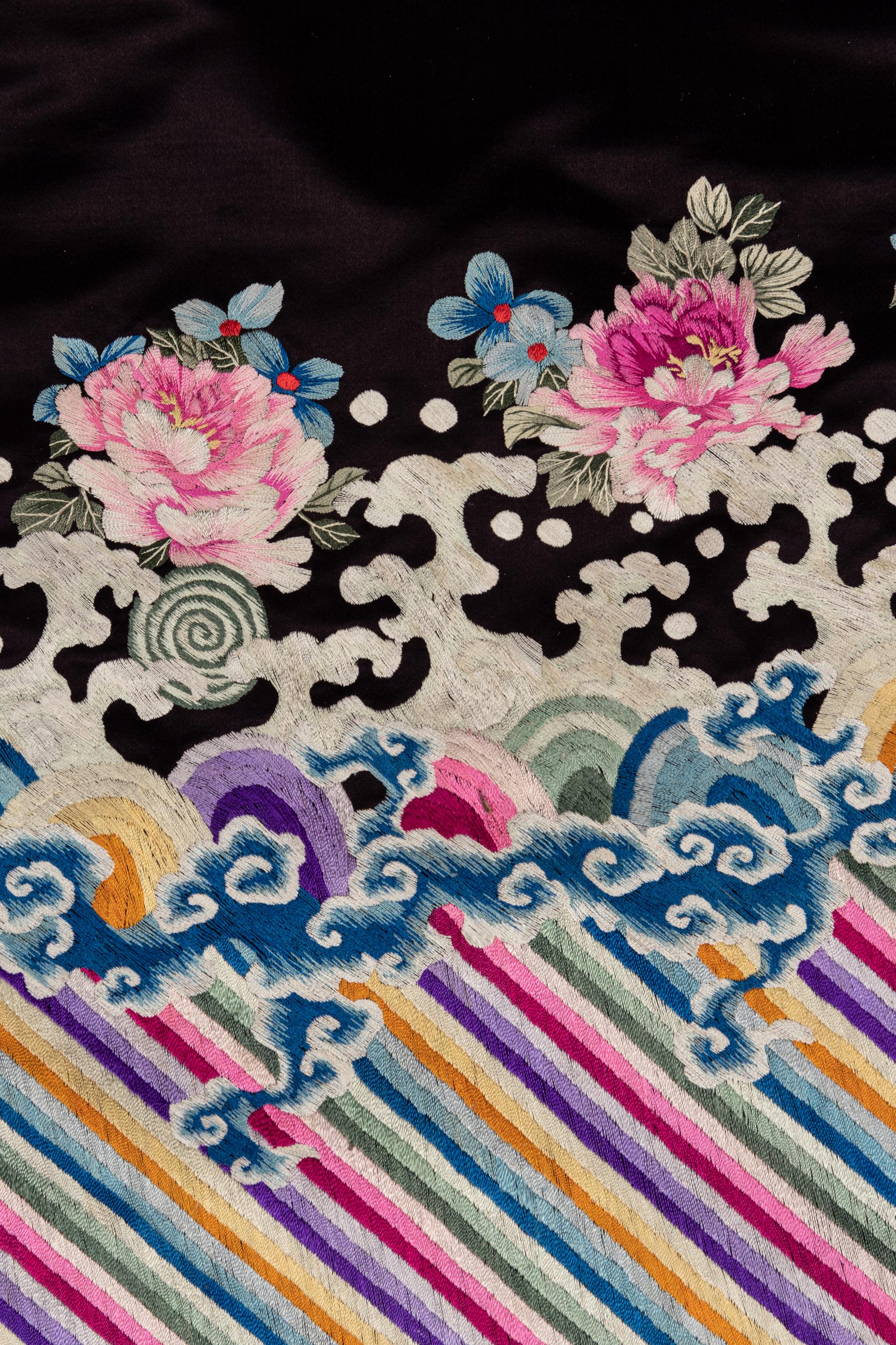 A Set of Aubergine Satin Ground Embroidered Silk Lady's Robe and Skirt