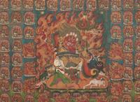 An unusual pair of Tibetan or Mongolian thankas depicting Begtse Chen, 19th century or later 藏傳或蒙古唐卡一對 十九世紀或更晚