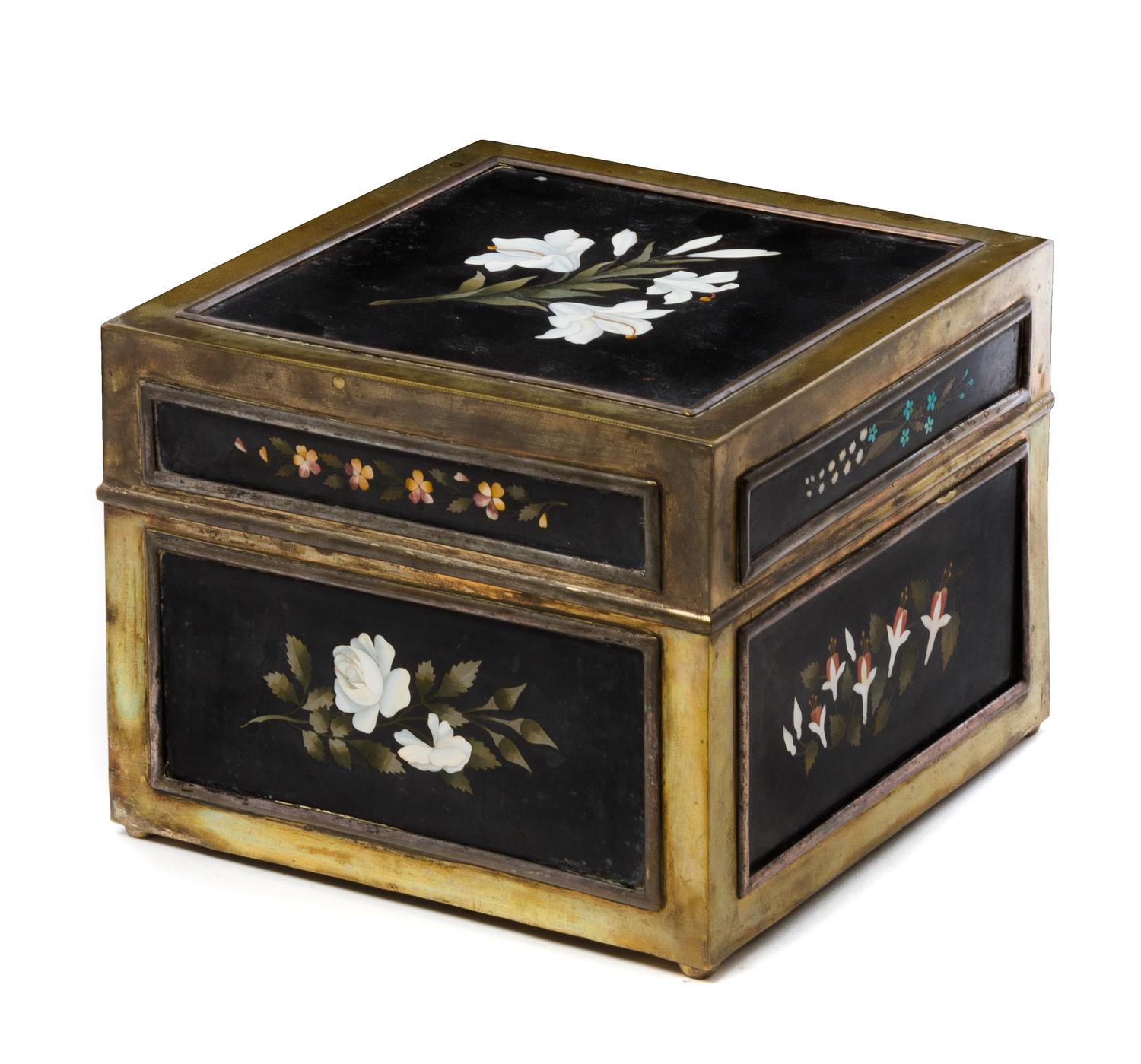 A Pietra Dura Inset Table Casket Width 8 inches. — 19TH/20TH CENTURY