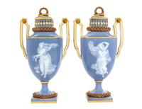 A Pair of Meissen Porcelain Pate-sur-Pate Covered Potpourri Vases Height 12 inches. — 19TH CENTURY