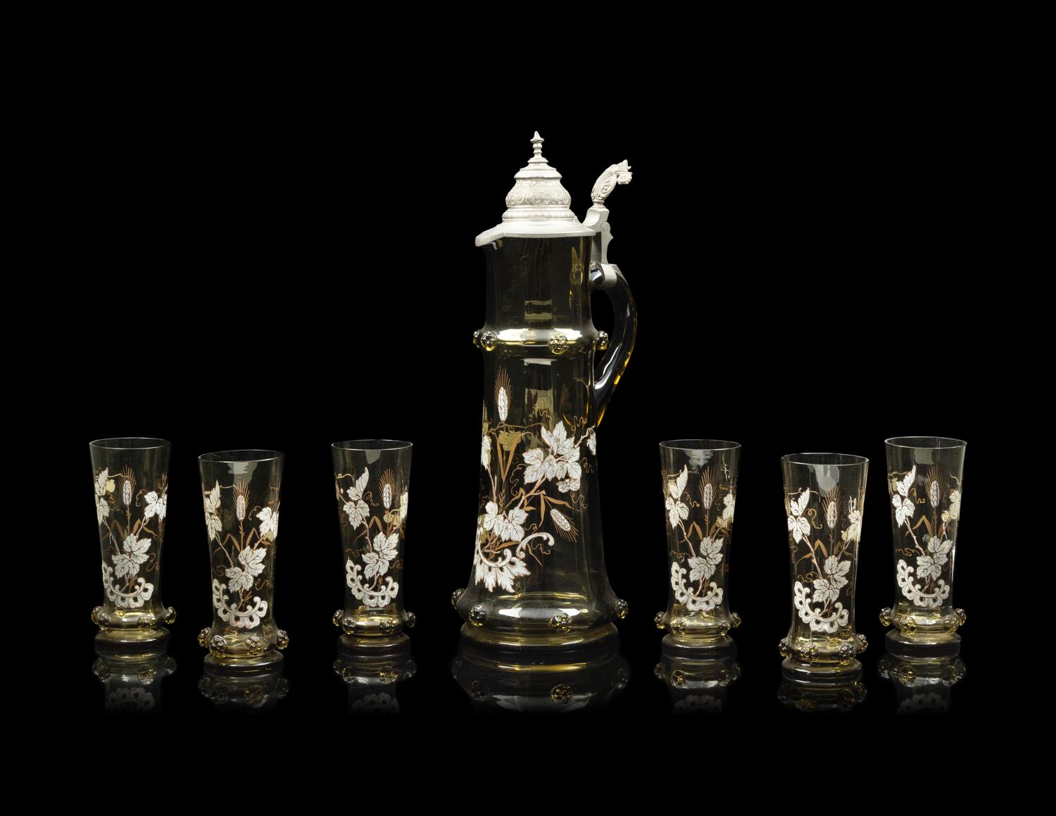 A Bohemian Enameled Glass Drink Service