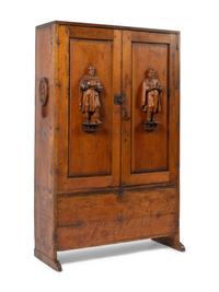 A Spanish Colonial Style Painted and Parcel Gilt Armoire