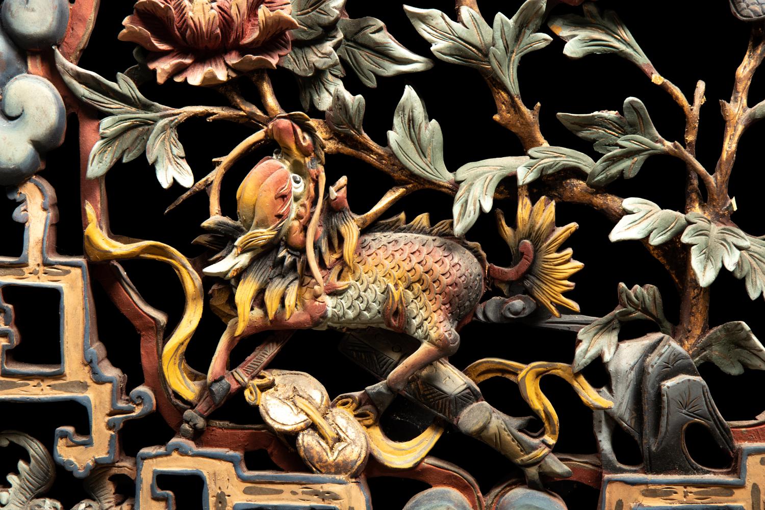 Three Chinese Carved Wood Panels
