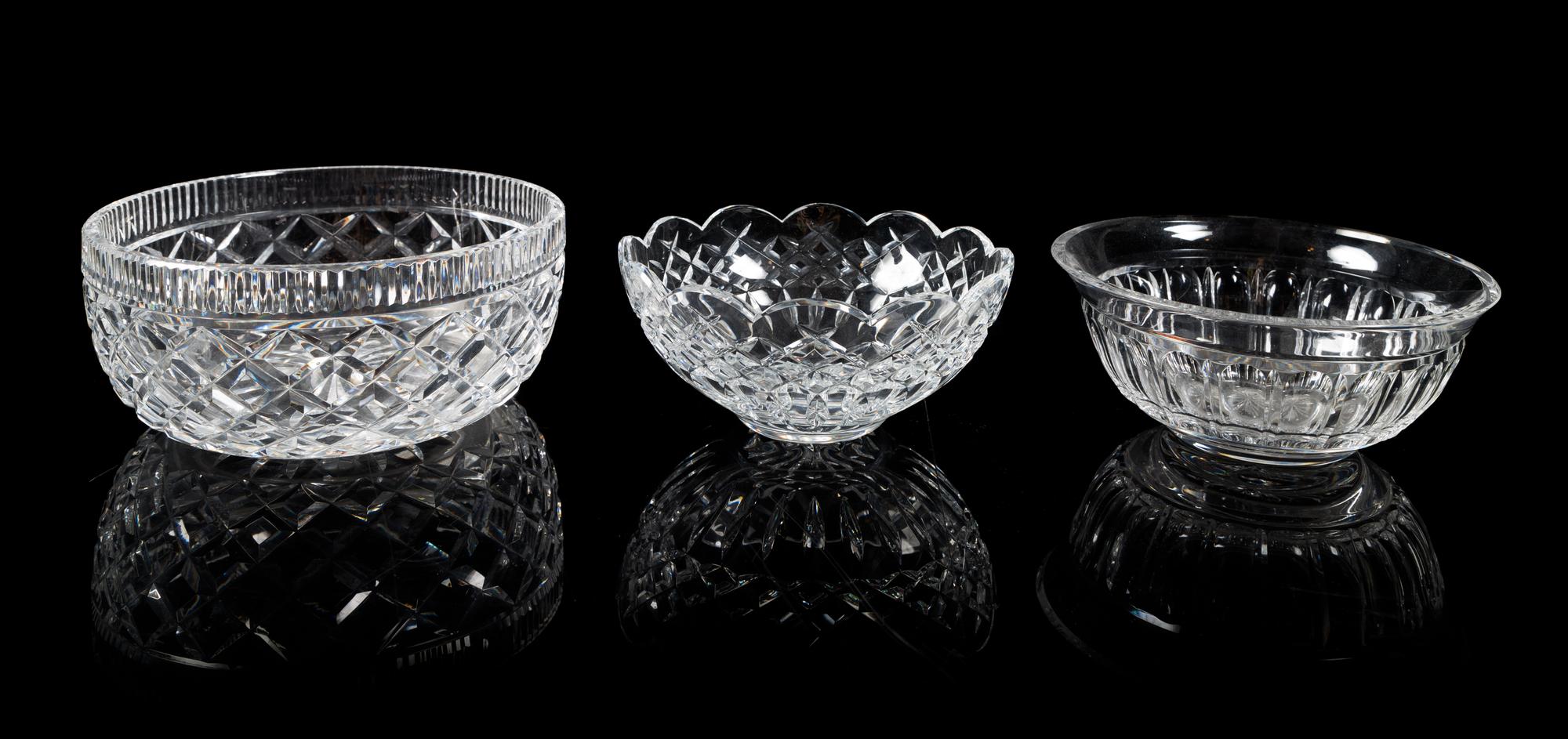 Waterford, a group of three crystal bowls