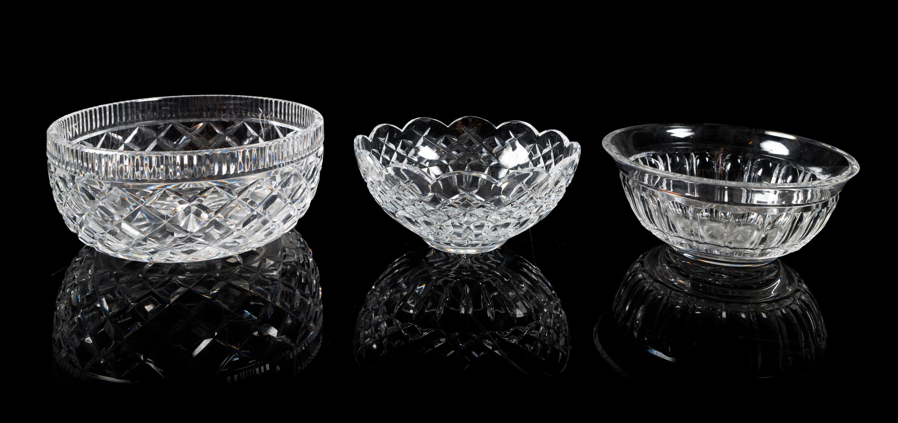 Waterford, a group of three crystal bowls