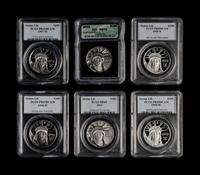 A Group of Six Statue of Liberty $100 1 oz. Platinum Proof and Mint Coins