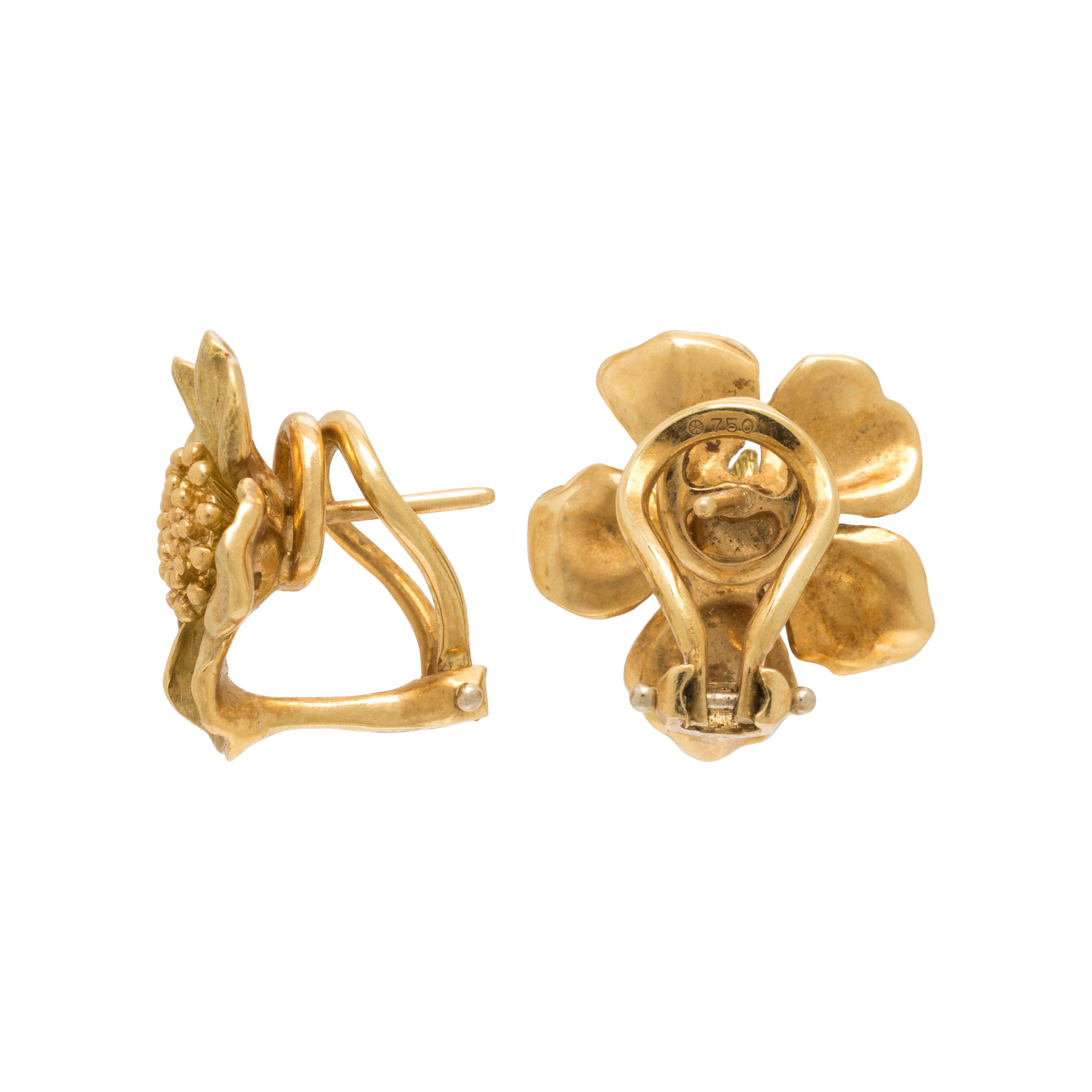 Tiffany & Co., Yellow Gold Dogwood Earrings