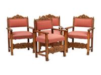 A Set of Four Flemish Baroque Revival Parcel Gilt Walnut Armchairs
