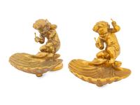 A Pair of Continental Gilt Bronze Putto and Shell Ornaments