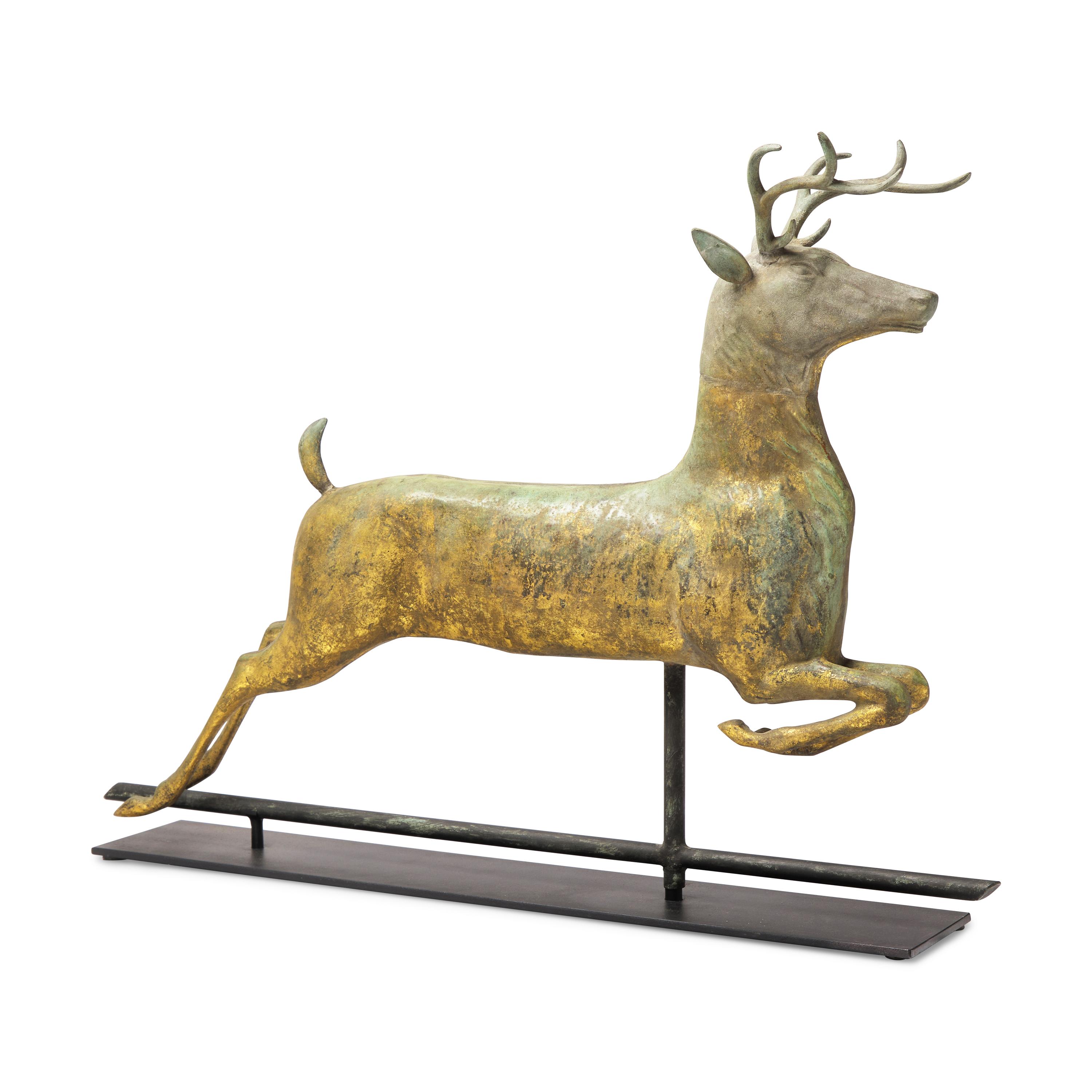 A Molded and Patinated Zinc and Copper Leaping Stag Weathervane