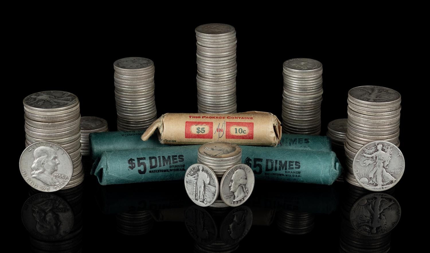 A Collection of United States Pre-1964 Half-Dollar, Quarter-Dollar and 10c Coins