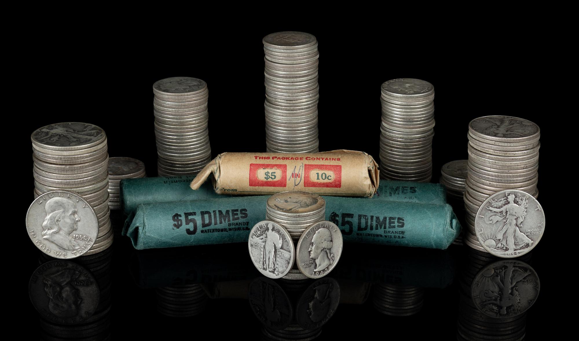 A Collection of United States Pre-1964 Half-Dollar, Quarter-Dollar and 10c Coins