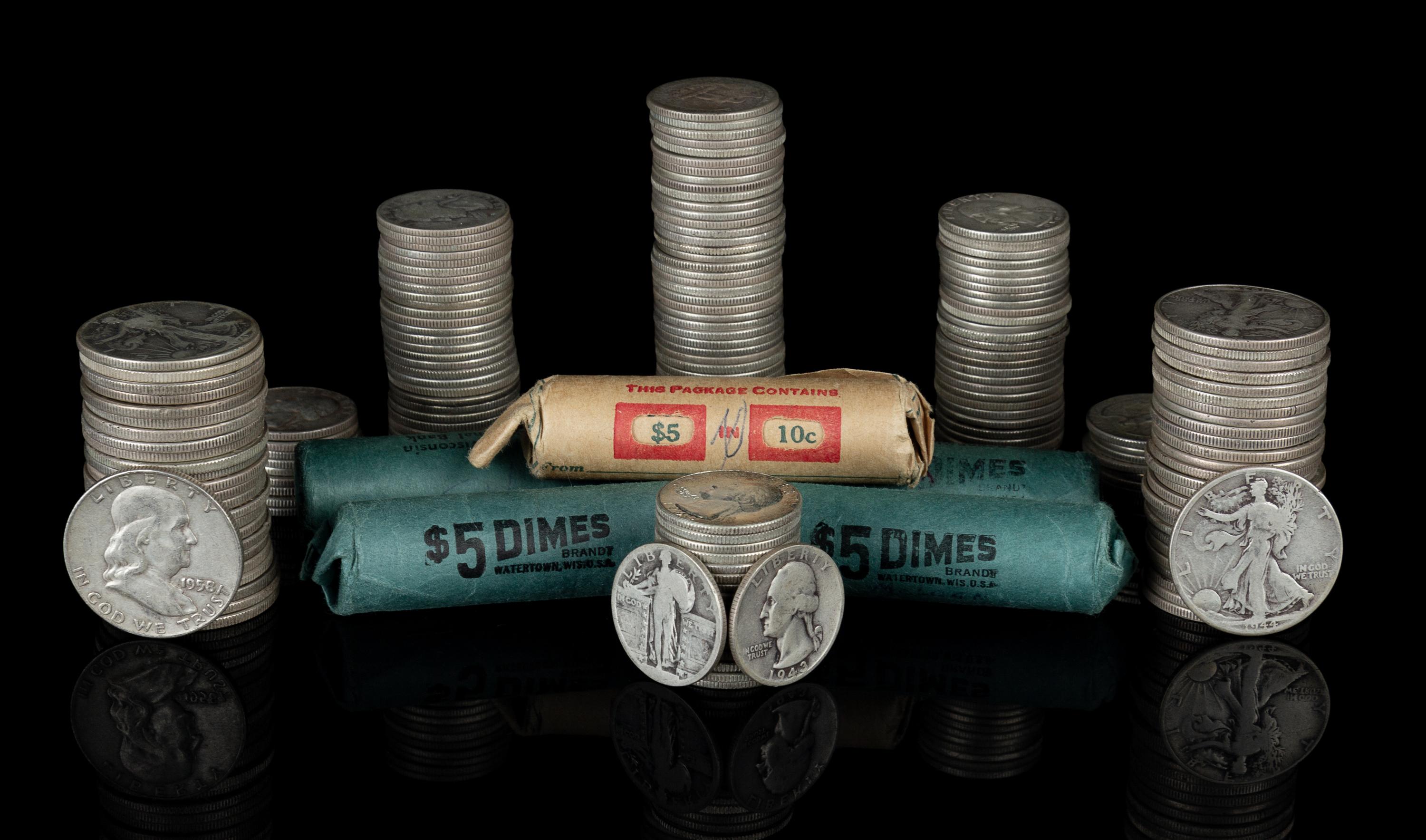 A Collection of United States Pre-1964 Half-Dollar, Quarter-Dollar and 10c Coins