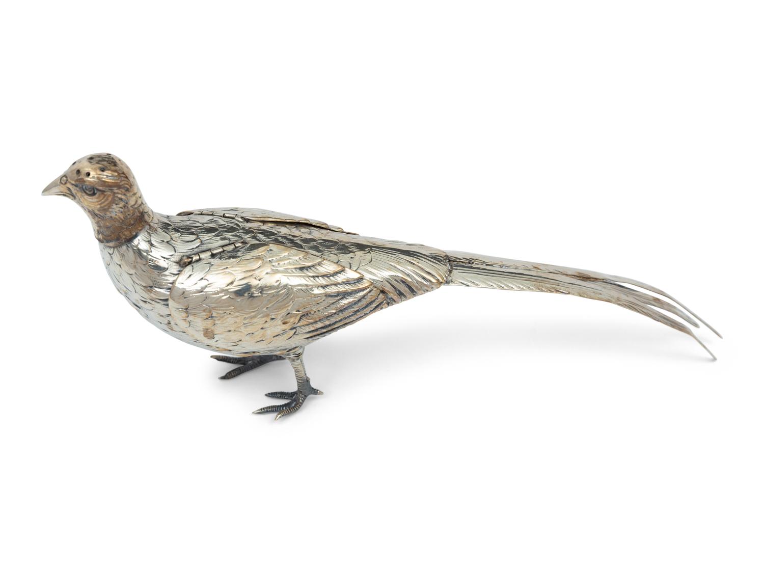 A Pair of German Silver Pheasant Form Casters