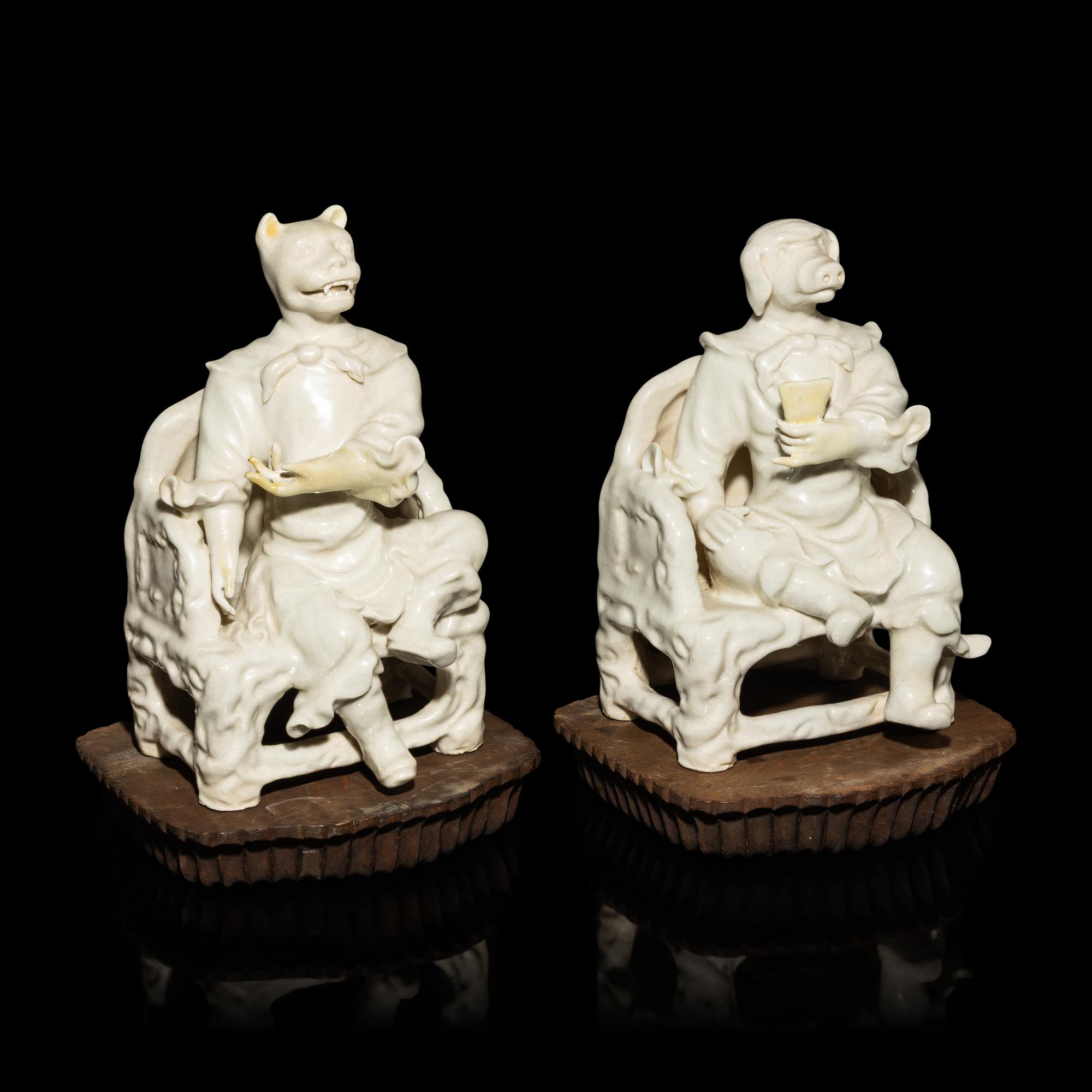 Two Chinese Blanc de Chine Porcelain Zodiac Figures, Early-Mid 20th Century — 近代 德化白瓷生肖兩尊