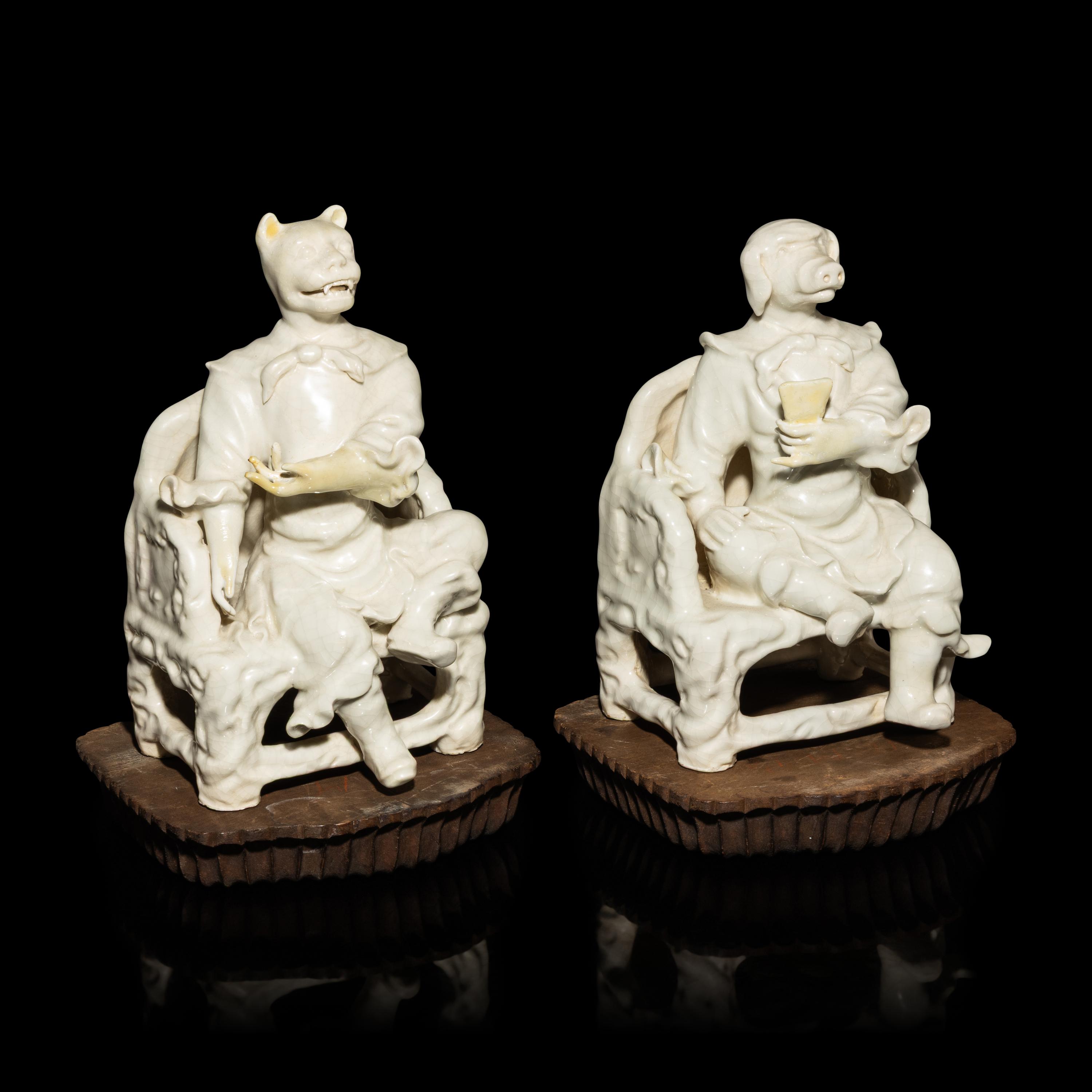 Two Chinese Blanc de Chine Porcelain Zodiac Figures, Early-Mid 20th Century — 近代 德化白瓷生肖兩尊