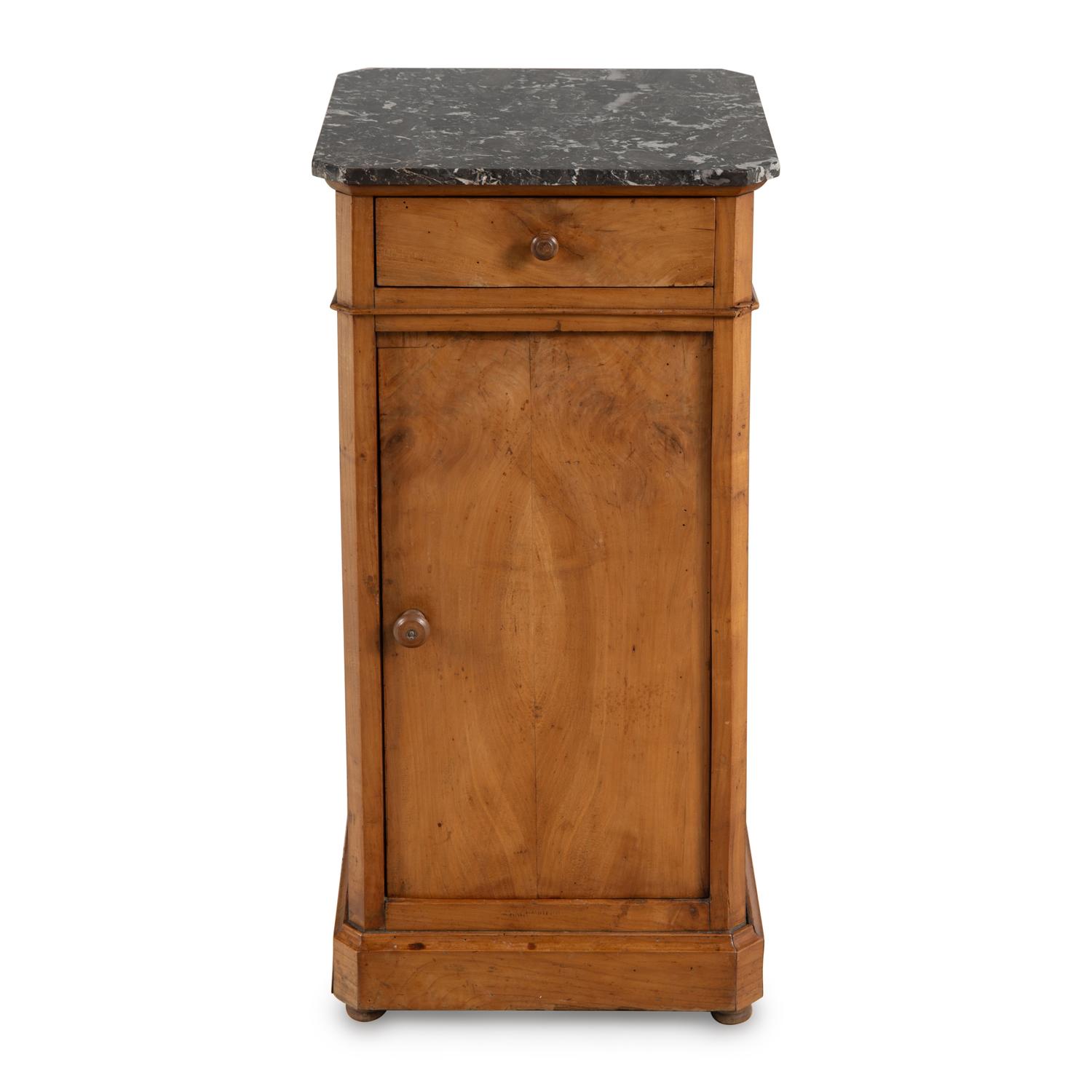 A Continental Figured Walnut Marble-Top Pedestal Cabinet