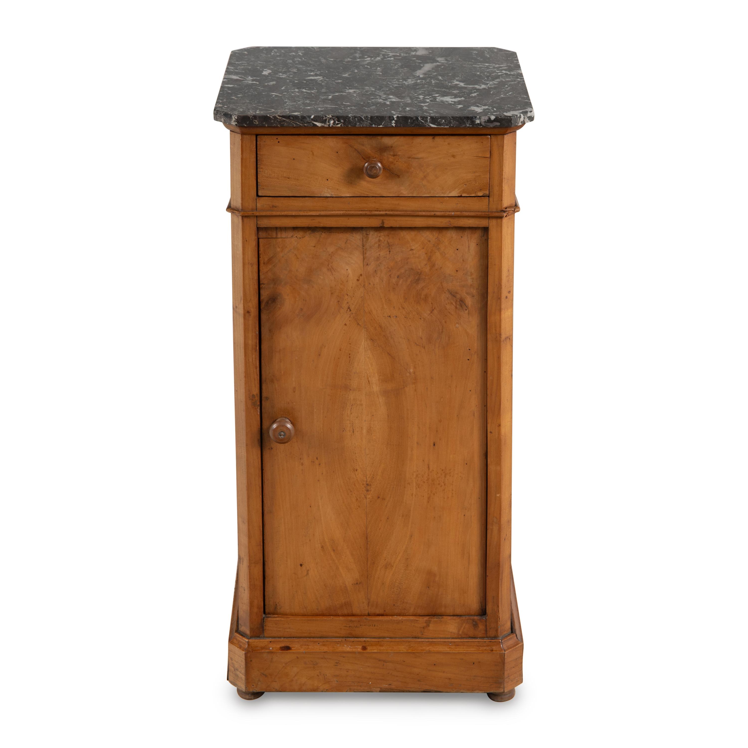 A Continental Figured Walnut Marble-Top Pedestal Cabinet