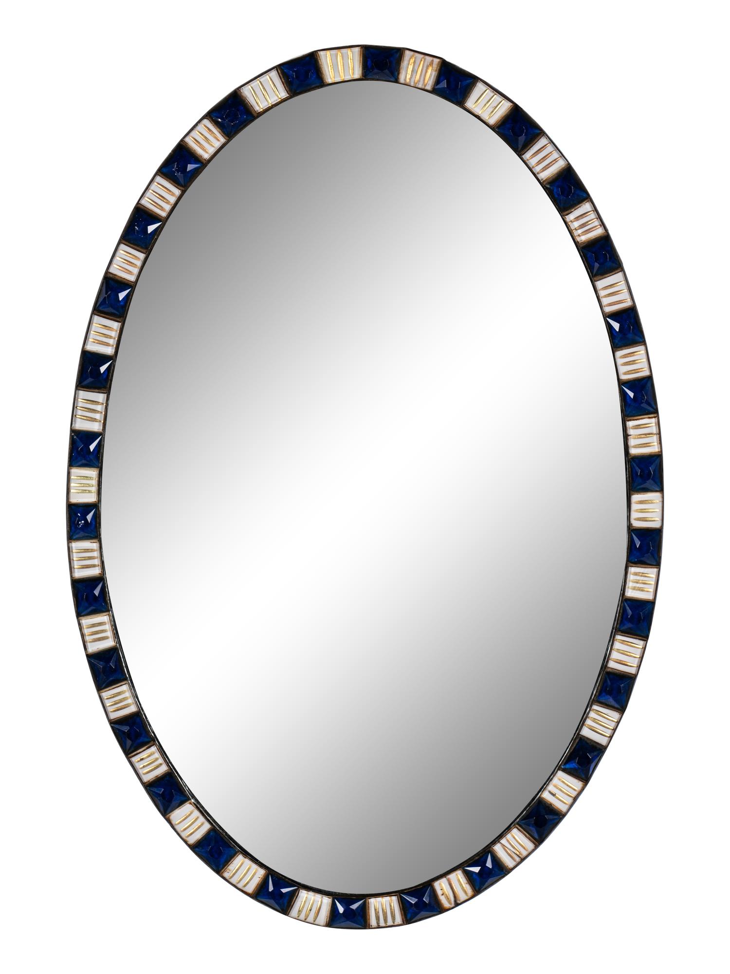 An Irish George III Cobalt and Colorless Cut Glass Oval Mirror