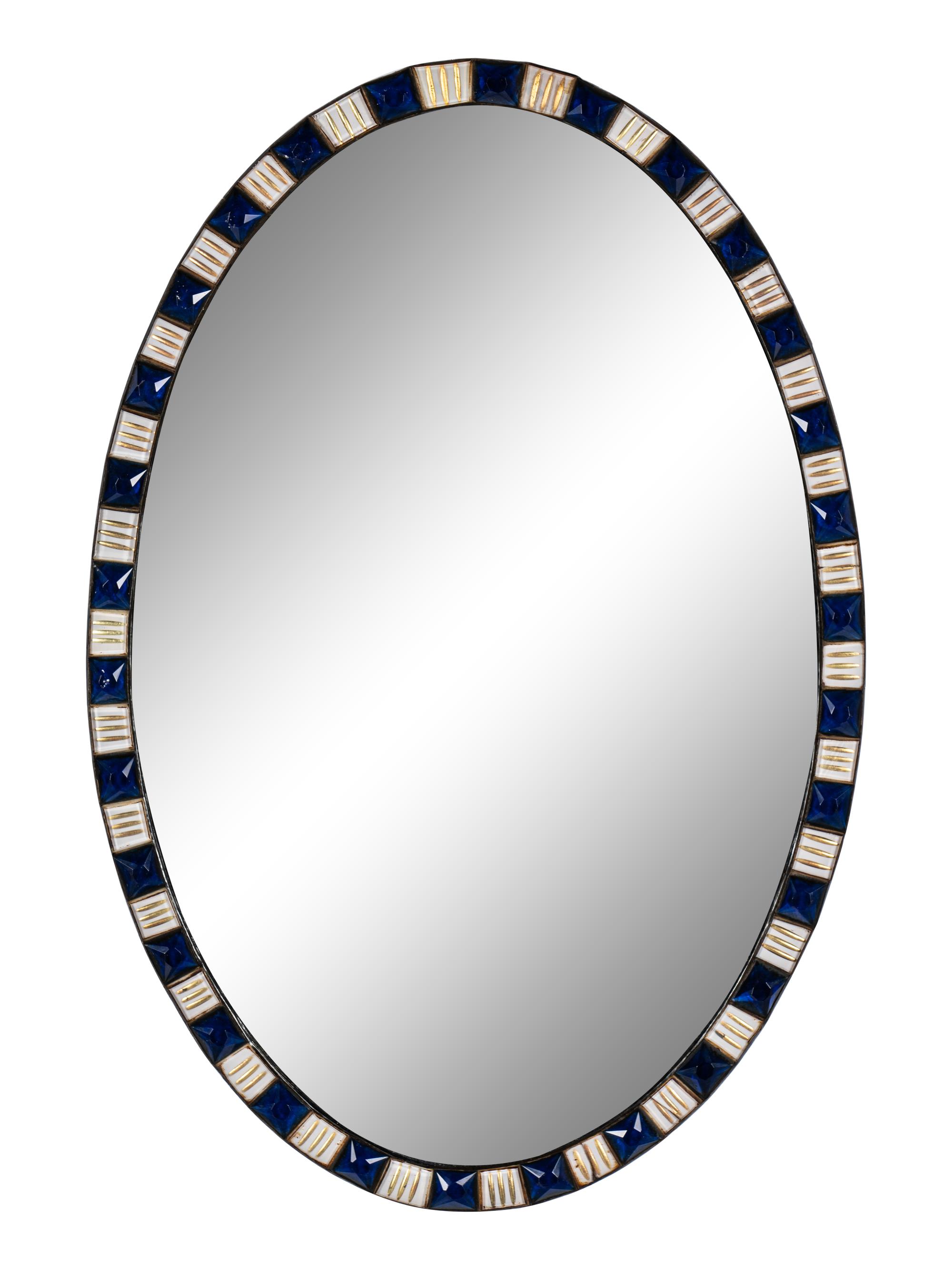 An Irish George III Cobalt and Colorless Cut Glass Oval Mirror