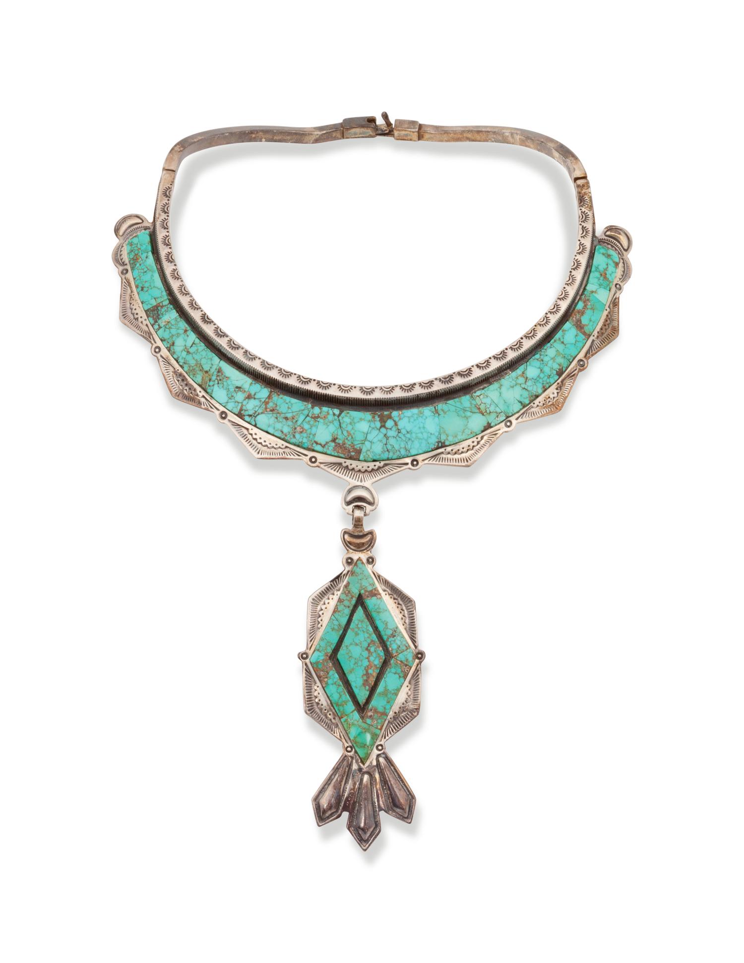 Navajo Silver and Turquoise Collar Necklace, with Pendant
