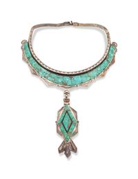 Navajo Silver and Turquoise Collar Necklace, with Pendant