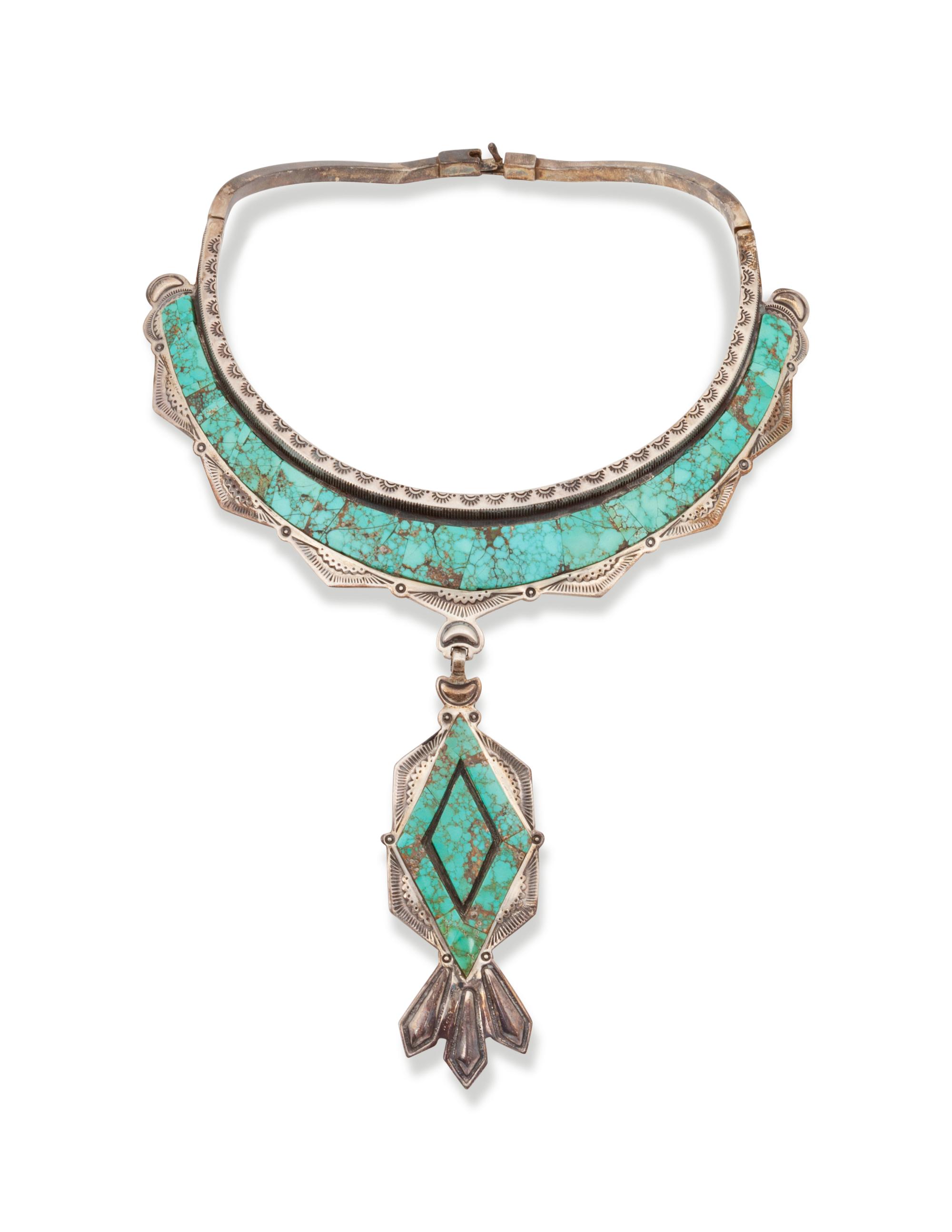 Navajo Silver and Turquoise Collar Necklace, with Pendant