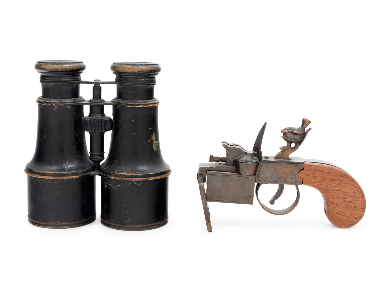 A Dunhill Pistol Form Lighter and a Lemaire Binoculars