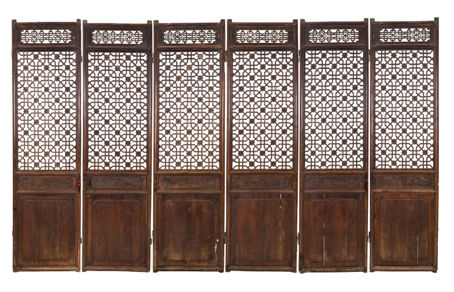A Chinese Pierce-Carved Hardwood Six-Panel Floor Screen — LATE 18TH/EARLY 19TH CENTURY